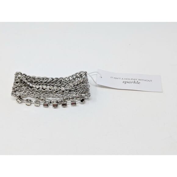 Chico's Bracelet Silver-Tone Rhinestone Multi-Strand Layered Chain Stretch New - Picture 1 of 6